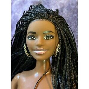 Barbie Doll Mattel African American Curvy Micro Braids Large Hoop Earrings
